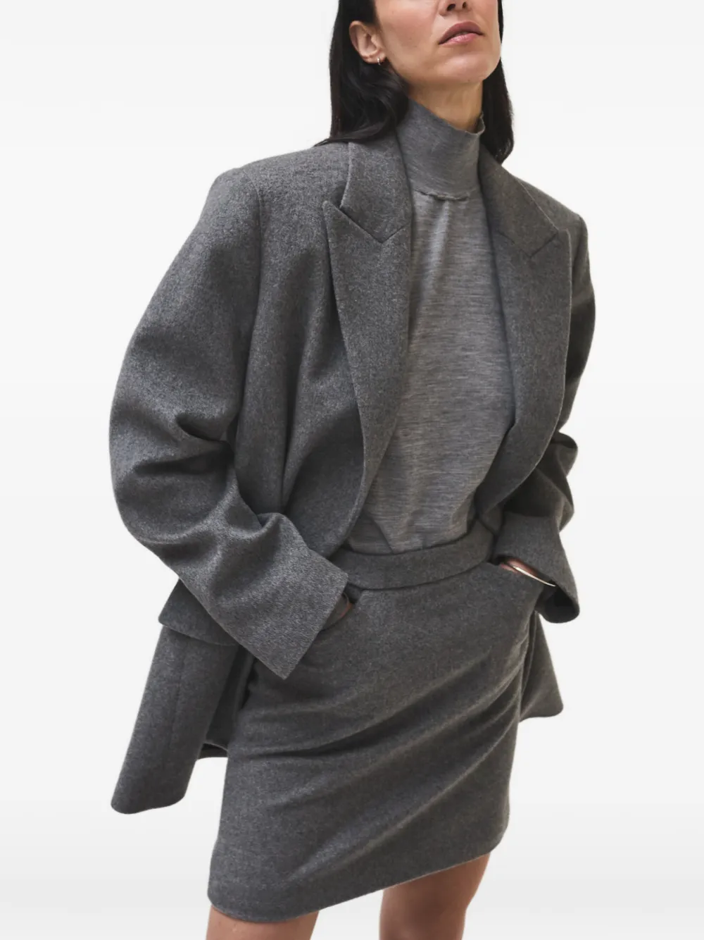 Another Tomorrow Featherweight Fine-knit Turtleneck Top in Grey, view 4