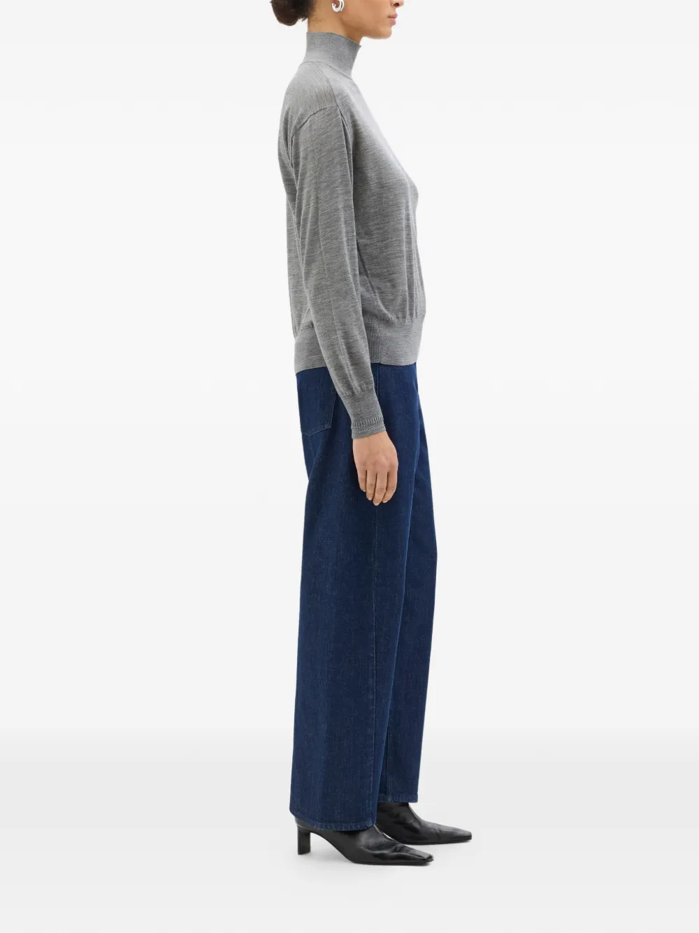 Another Tomorrow Featherweight Fine-knit Turtleneck Top in Grey, view 2