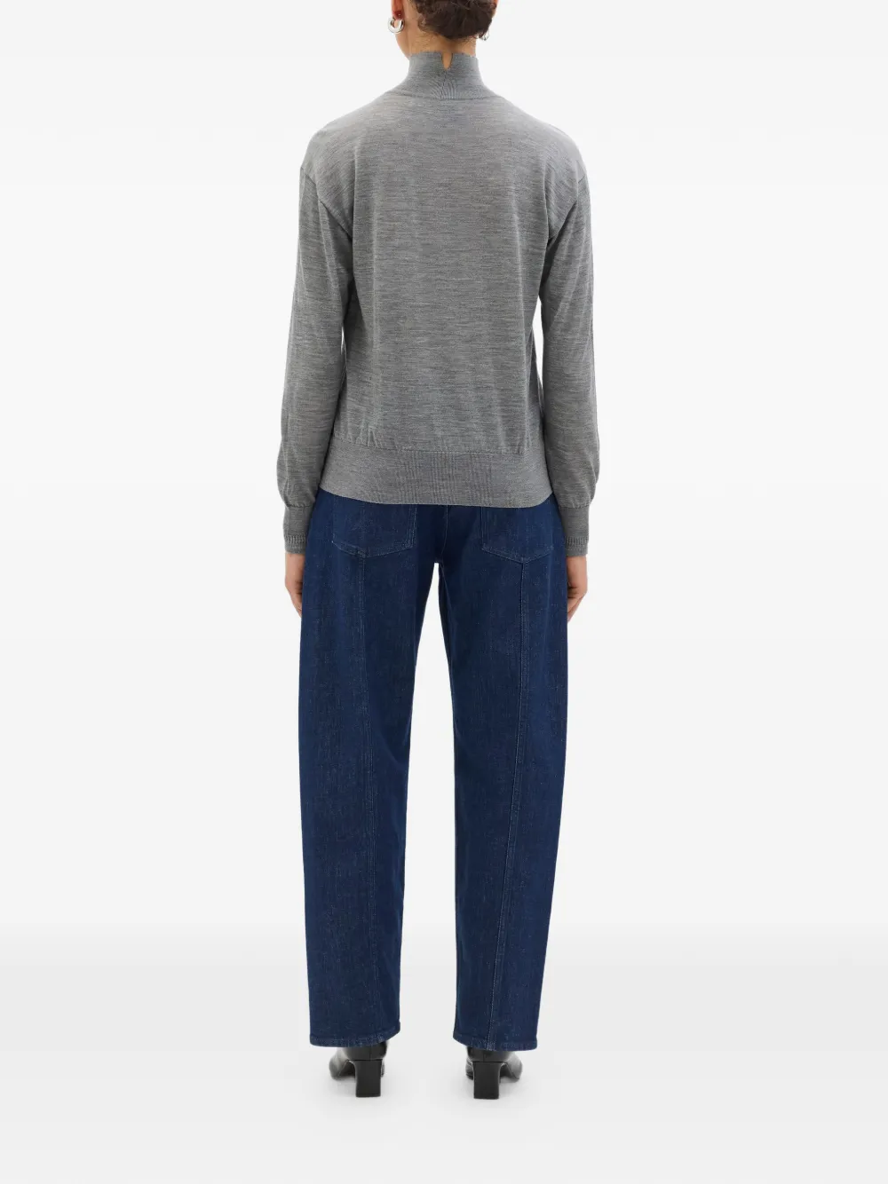 Another Tomorrow Featherweight Fine-knit Turtleneck Top in Grey, view 3