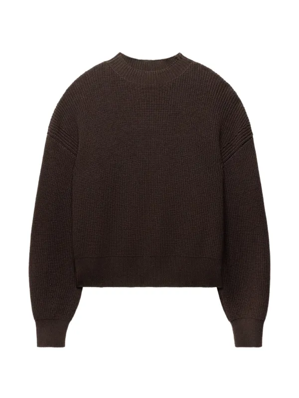Another Tomorrow Ribbed-knit Crew-neck Sweater in Brown