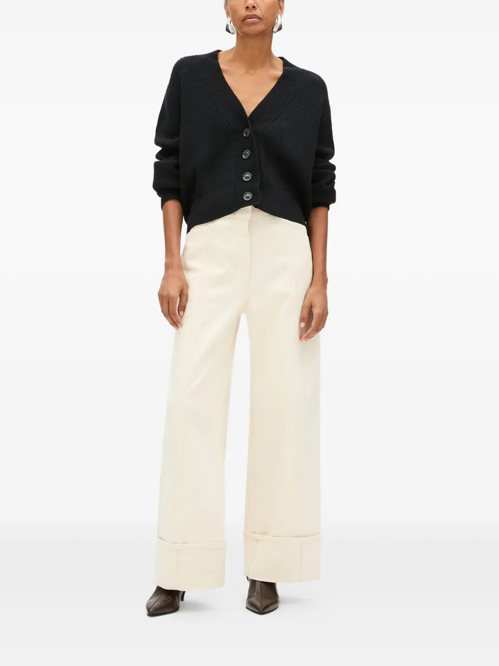 Another Tomorrow Geribbeld cropped vest Zwart