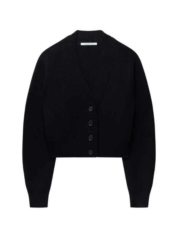Another Tomorrow Ribbed Cropped Cardigan in Black