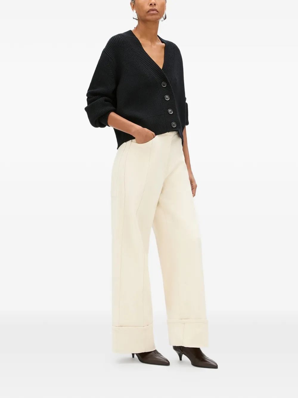 Another Tomorrow Geribbeld cropped vest Zwart