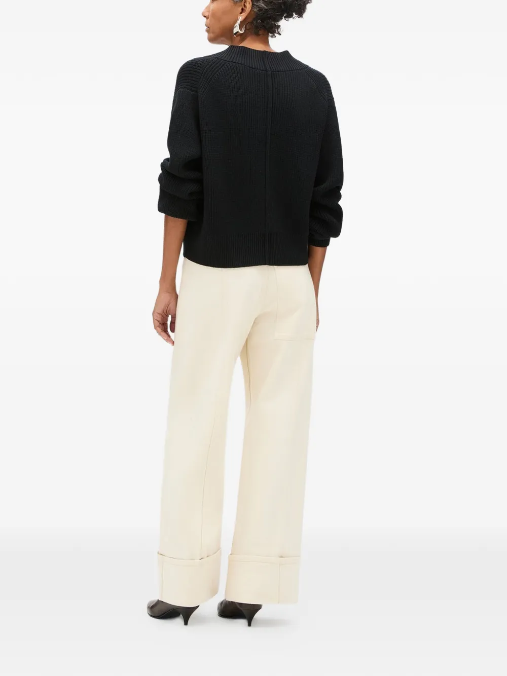 Another Tomorrow Geribbeld cropped vest Zwart