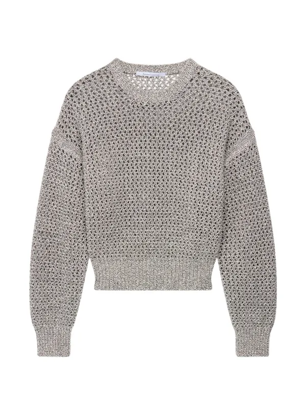 Another Tomorrow Open-knit Crew-neck Sweater in Black