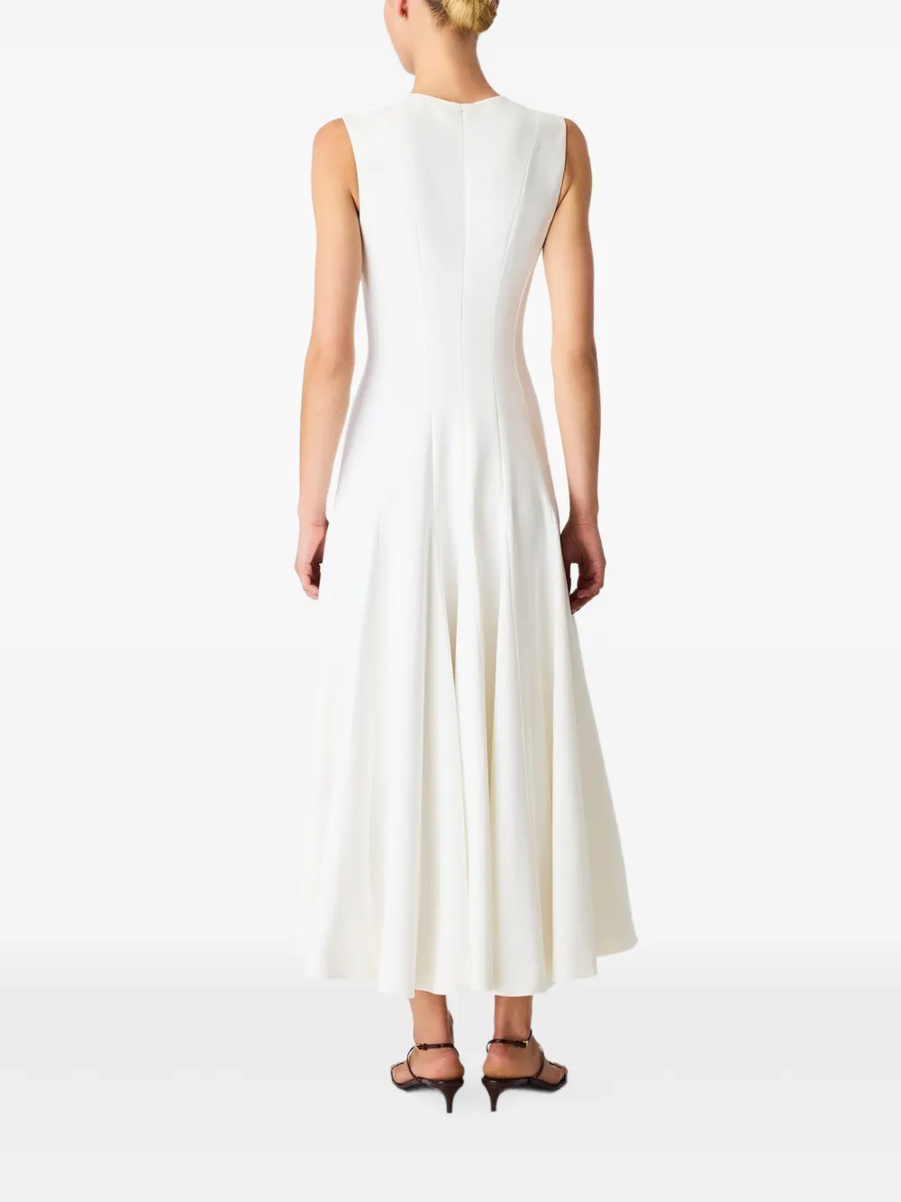 Another Tomorrow Panelled Flare Midi Dress in White, view 4