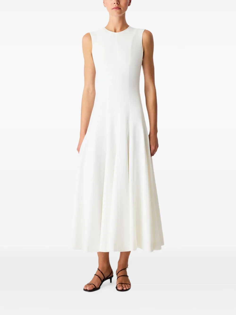 Another Tomorrow Panelled Flare Midi Dress in White, view 2