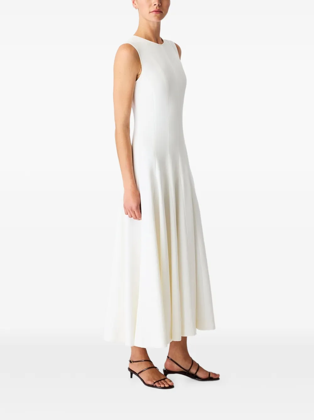 Another Tomorrow Panelled Flare Midi Dress in White, view 3