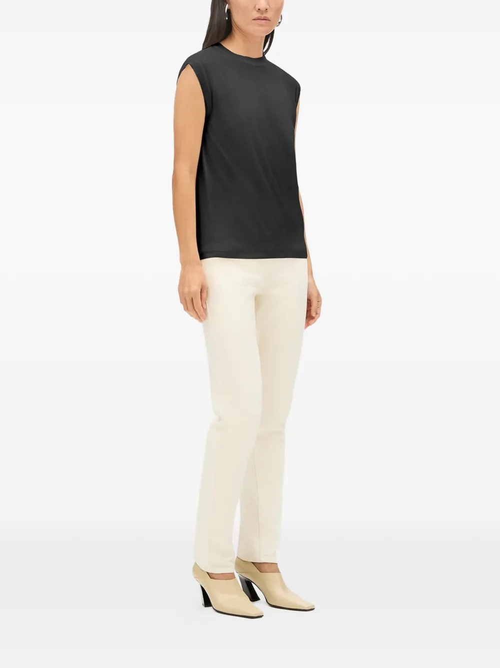 Another Tomorrow Wollen geweven tanktop Zwart