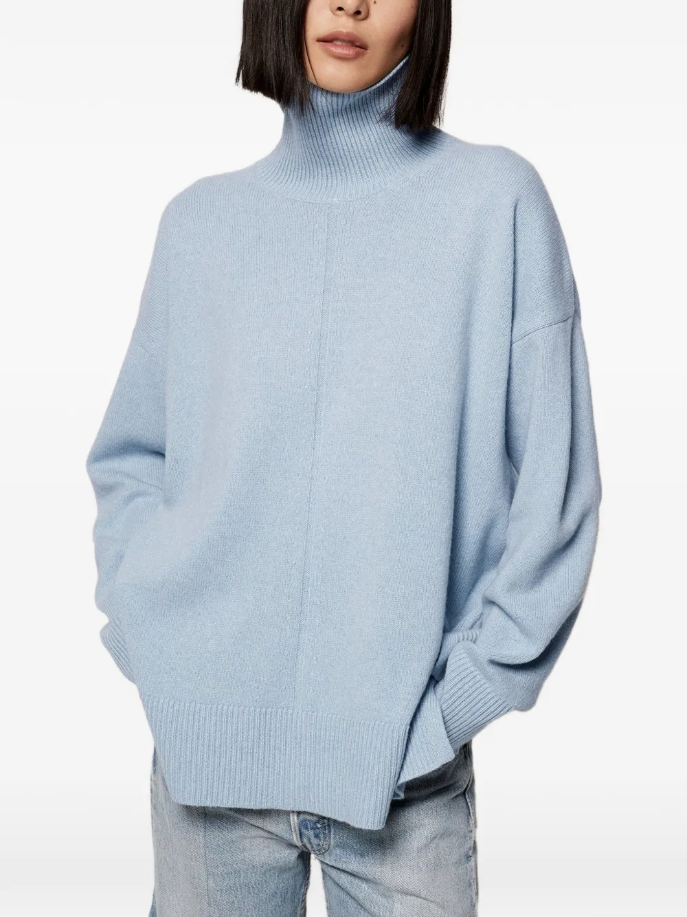 Another Tomorrow Seam-detail Cashmere Turtleneck Sweater in Blue, view 5