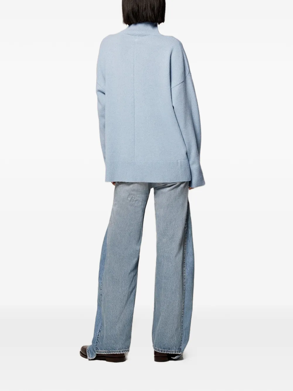 Another Tomorrow Seam-detail Cashmere Turtleneck Sweater in Blue, view 4