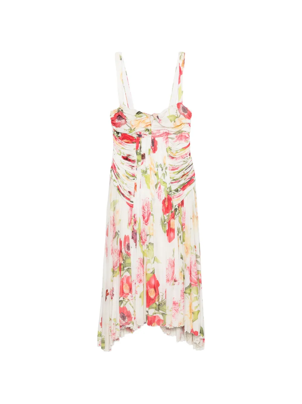 Roberto Cavalli Vintage 2000s floral-print ruched midi dress - Weiß