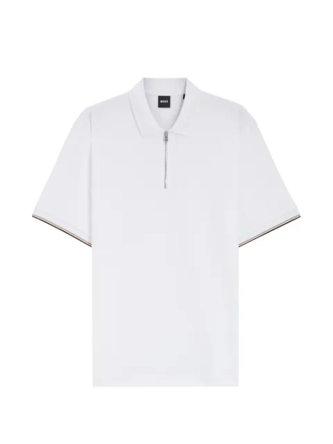 BOSS zip-fastening striped-trim polo shirt