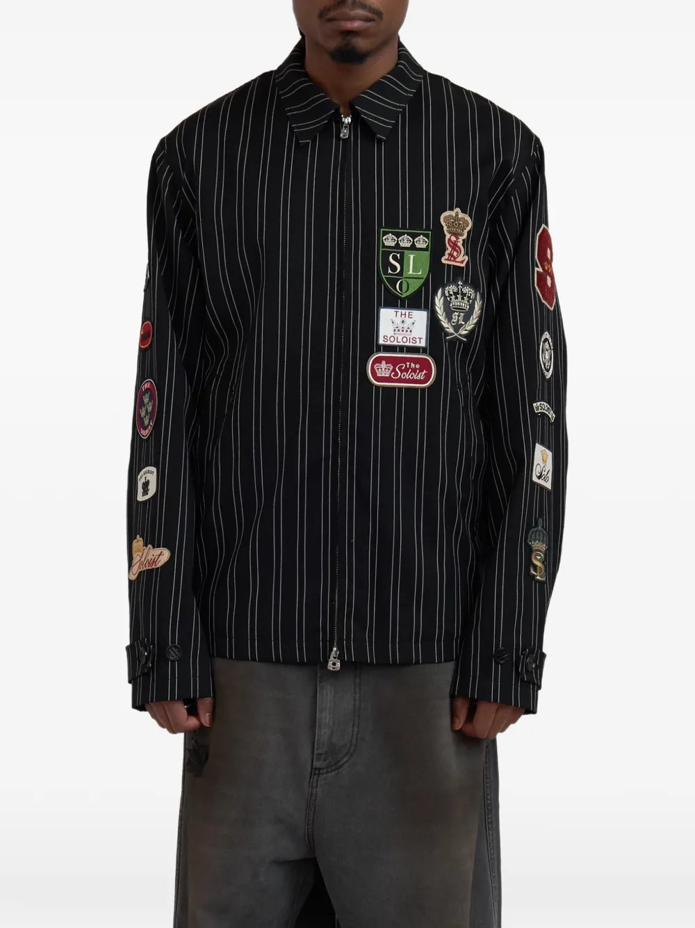 Takahiromiyashita The Soloist pinstriped patch-detail jacket - Nero