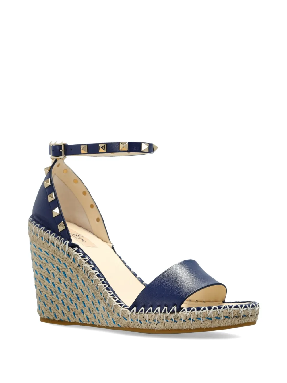 Valentino Garavani Rockstud leather wedge sandals Blauw