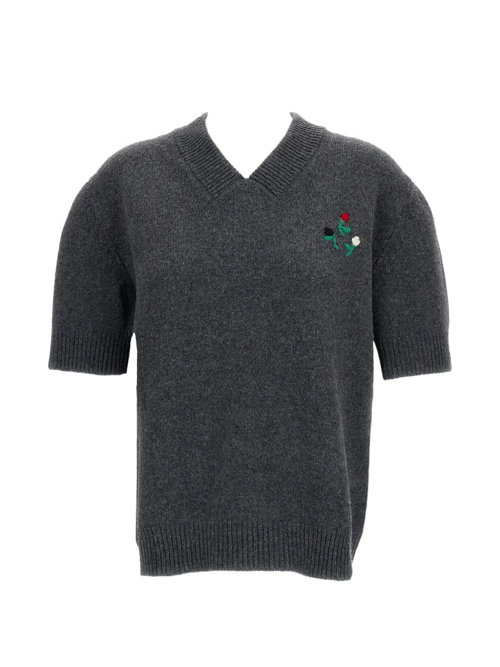 Marni floral-embroidered V-neck sweater - Grigio