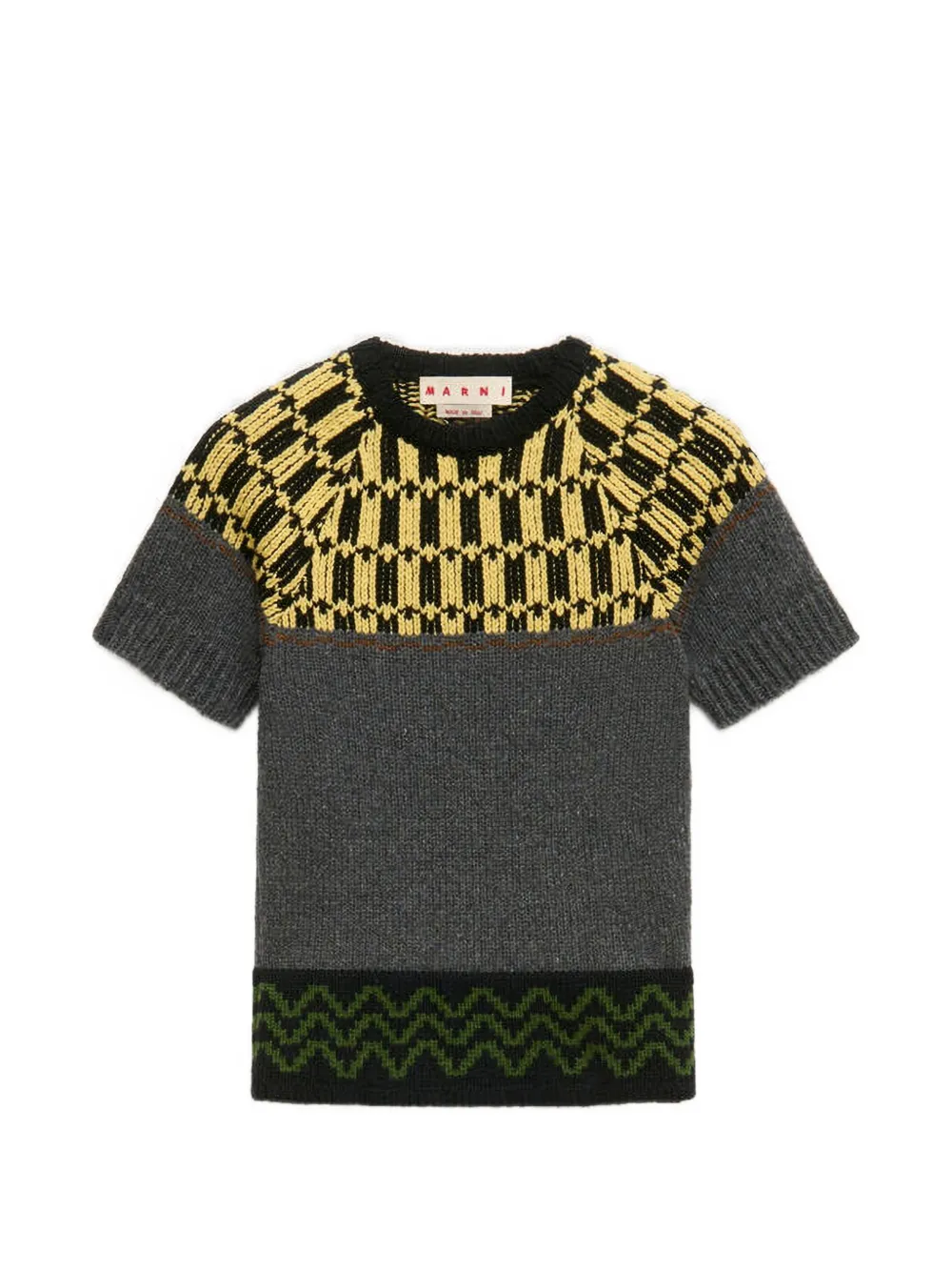 Marni intarsia-knit short-sleeve sweater - Grau