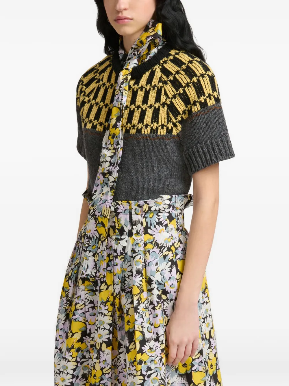 Marni Intarsia gebreide trui met korte mouwen Grijs