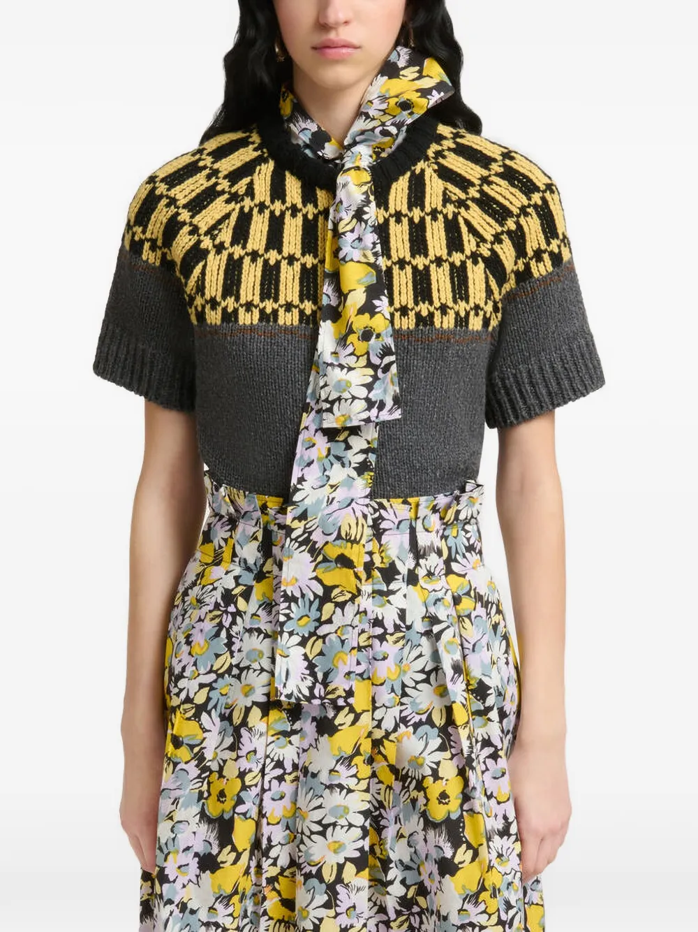 Marni Intarsia gebreide trui met korte mouwen Grijs