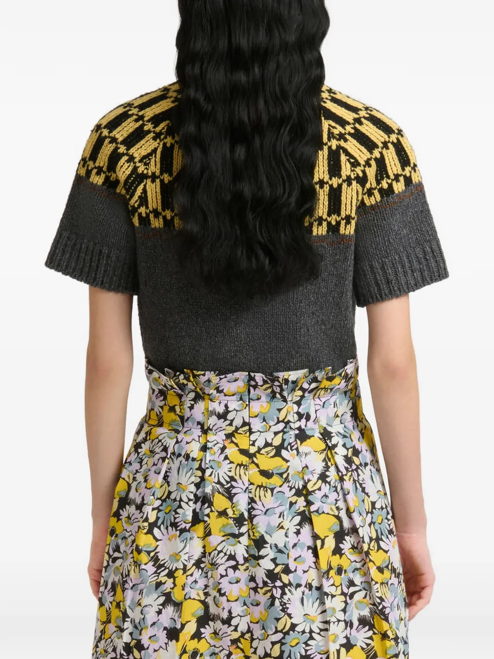 Marni Intarsia gebreide trui met korte mouwen Grijs