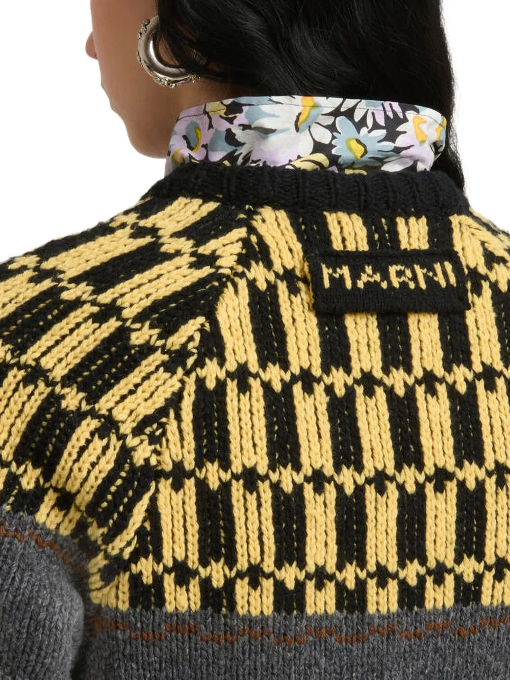 Marni Intarsia gebreide trui met korte mouwen Grijs