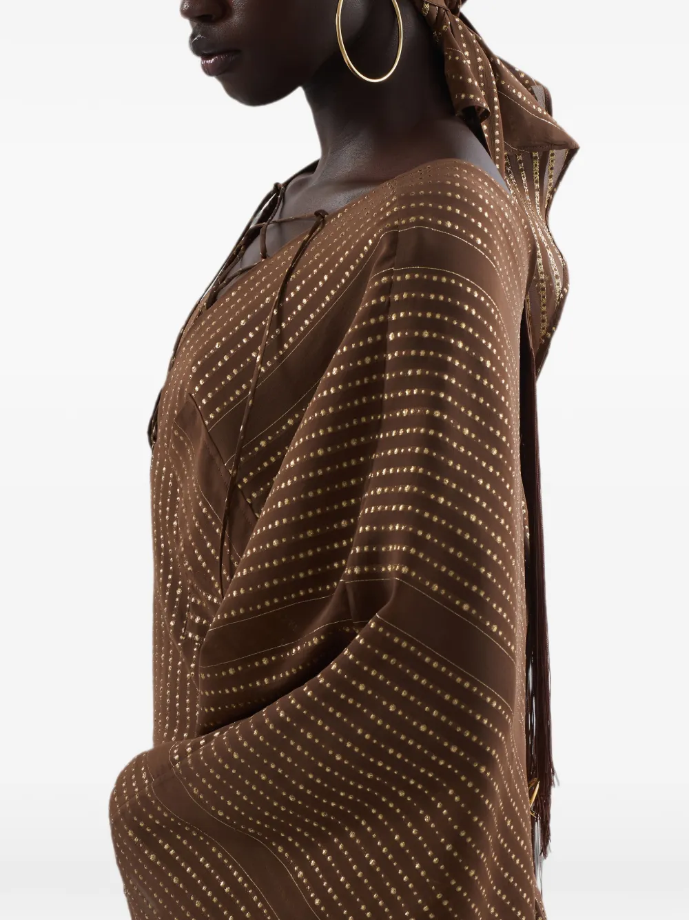 Taller Marmo Casablanca Fringed Headscarf in Brown, view 3