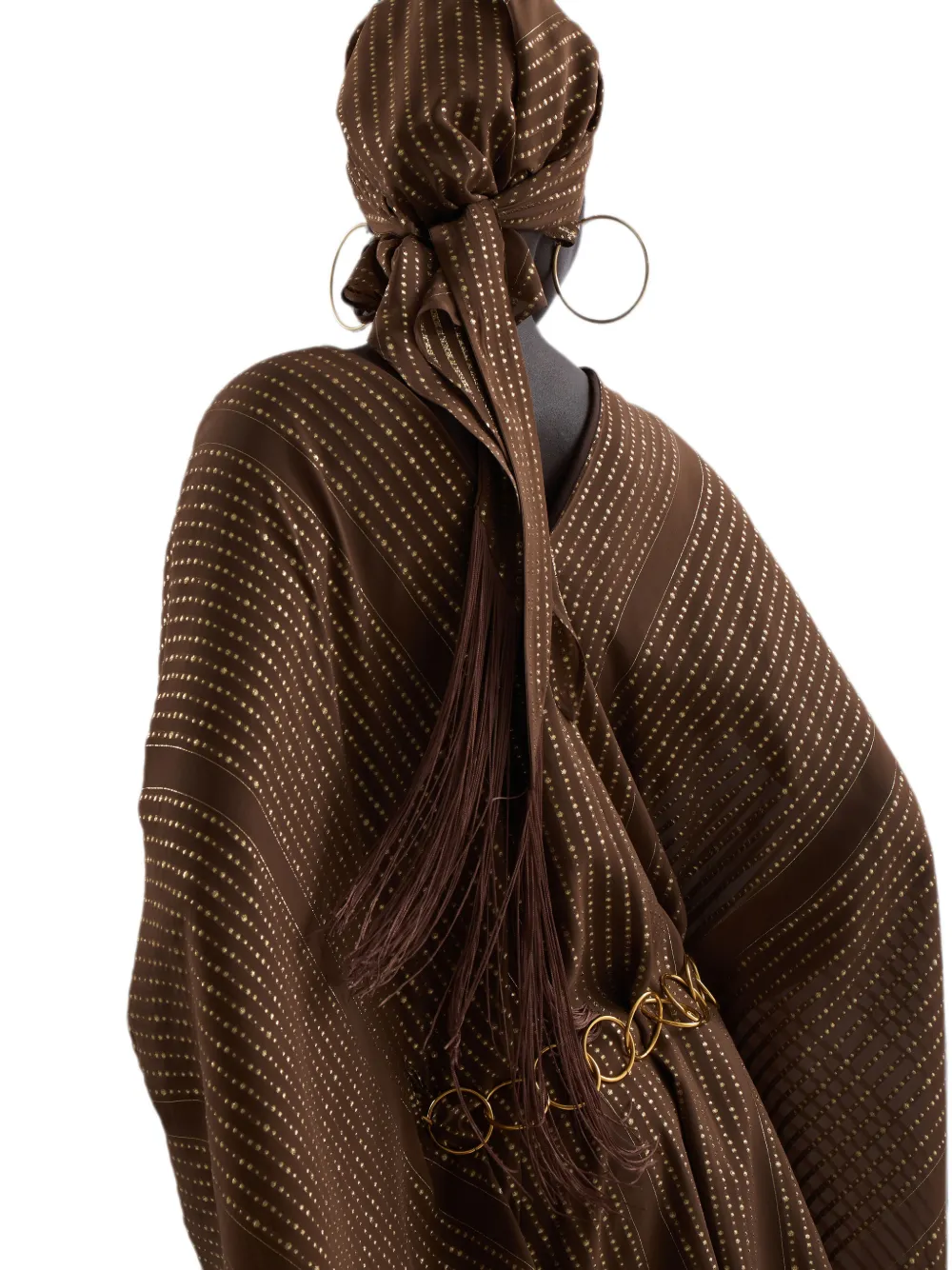 Taller Marmo Casablanca Fringed Headscarf in Brown, view 4