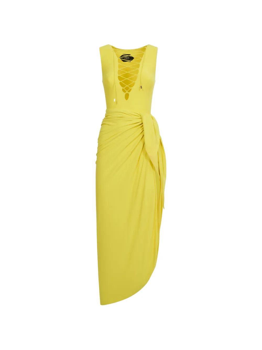 Taller Marmo Grand Sahara lace-up swimsuit and pareo set - Giallo
