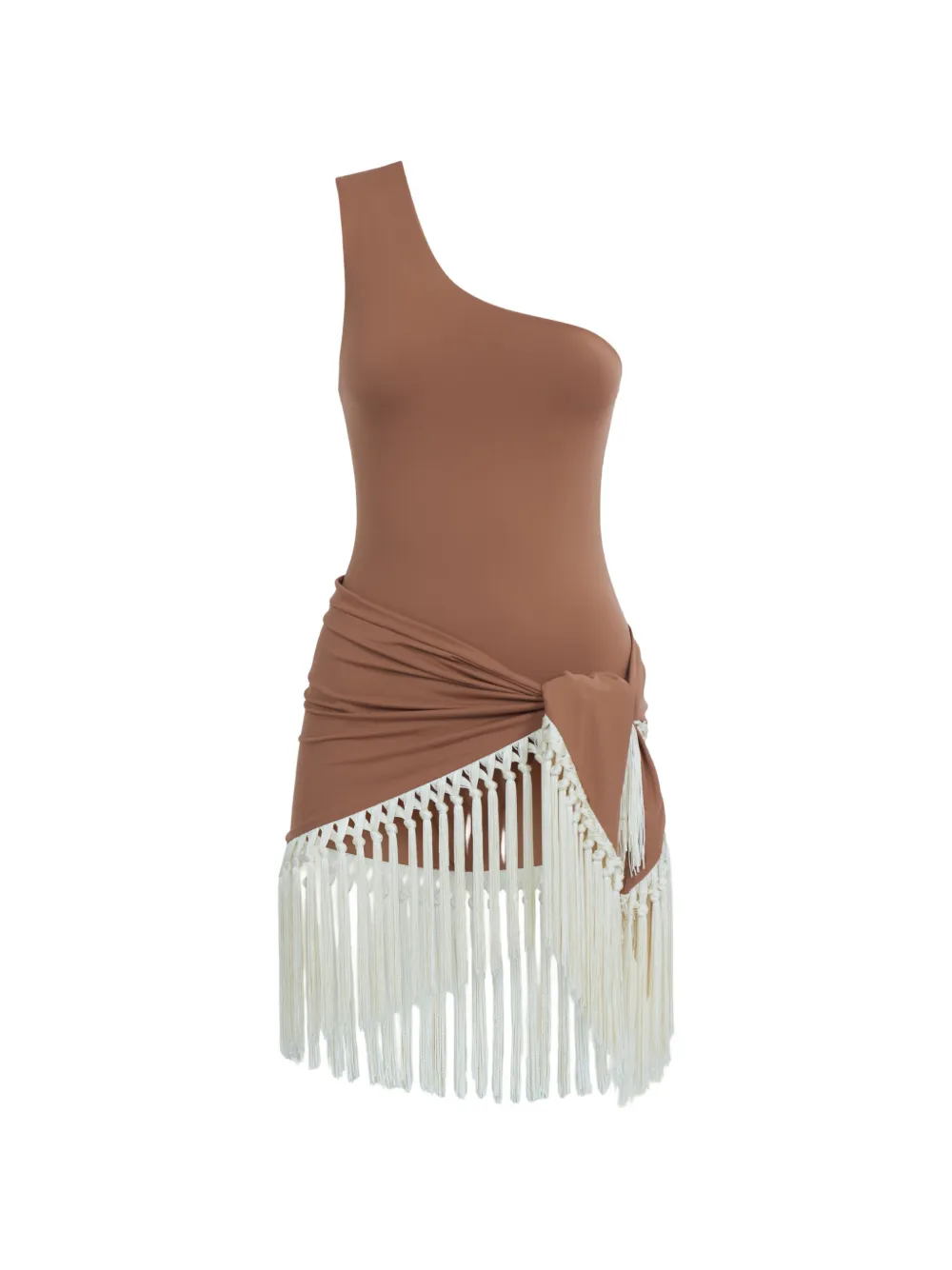 Taller Marmo Yacare swimsuit and fringe-trim pareo set - Marrone