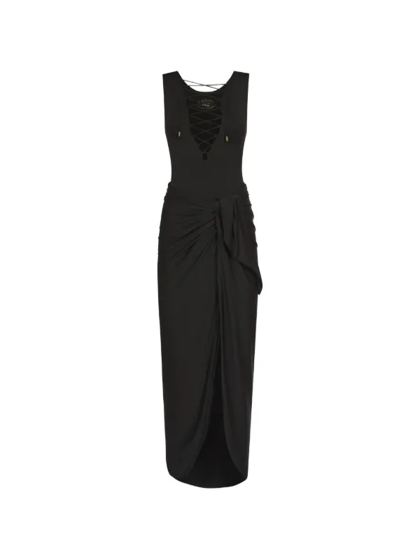 Taller Marmo Grand Sahara Lace-up Swimsuit and Pareo Set in Black