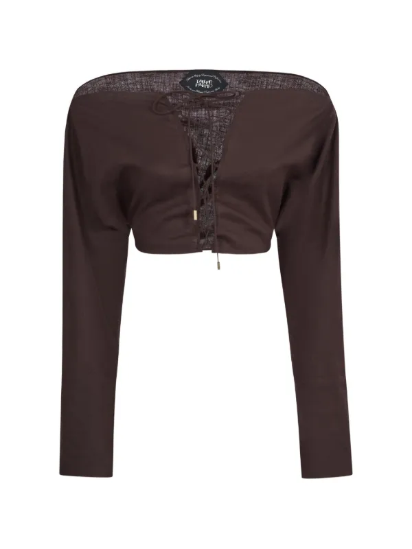 Taller Marmo Mila Desert Lace-up Blouse in Brown
