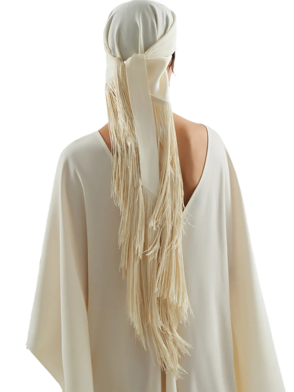 Taller Marmo Bonny Fringed Headscarf in Neutrals, view 4