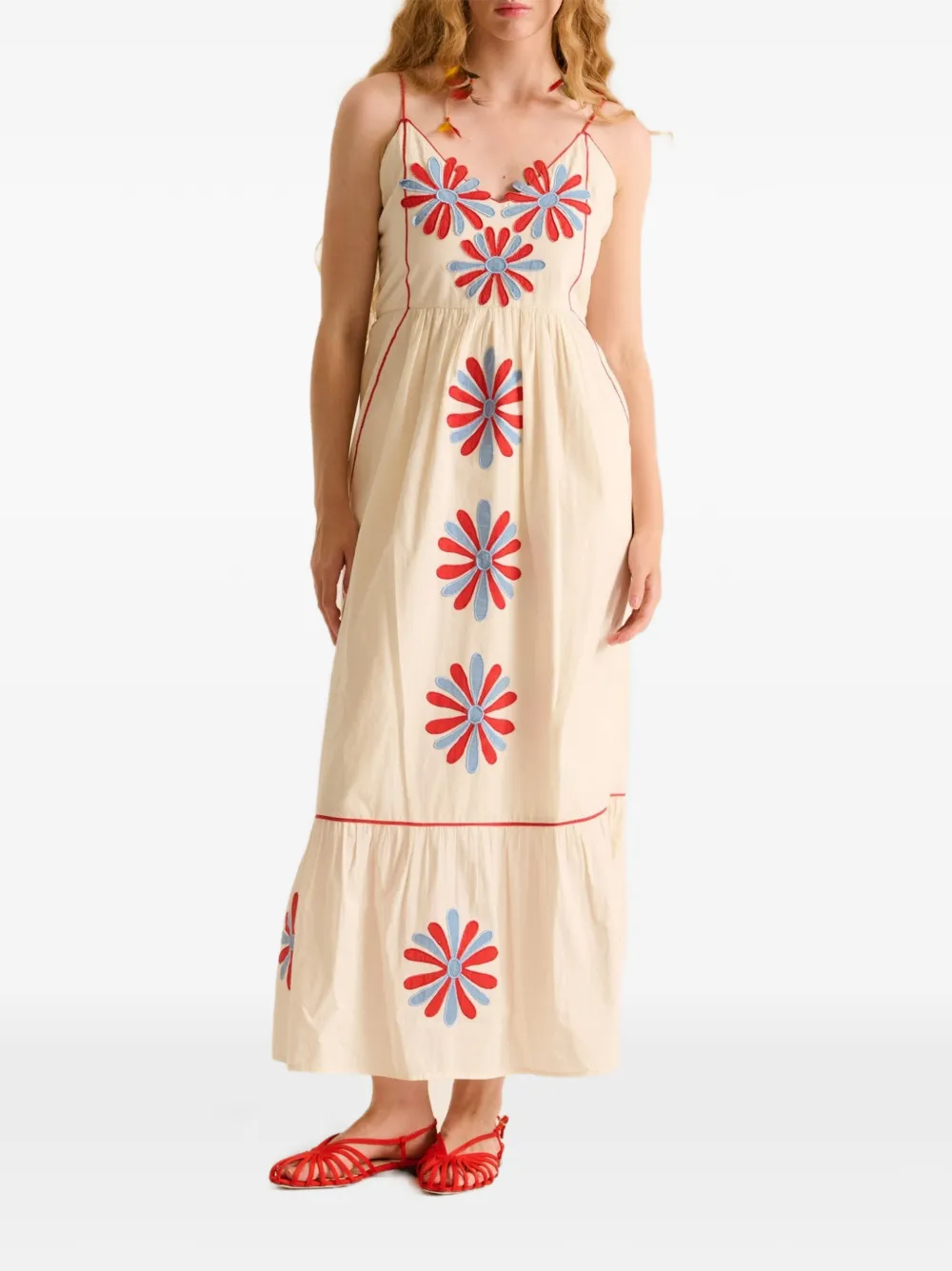 Carolina K Gelaagde jurk met bloemapplicatie Beige