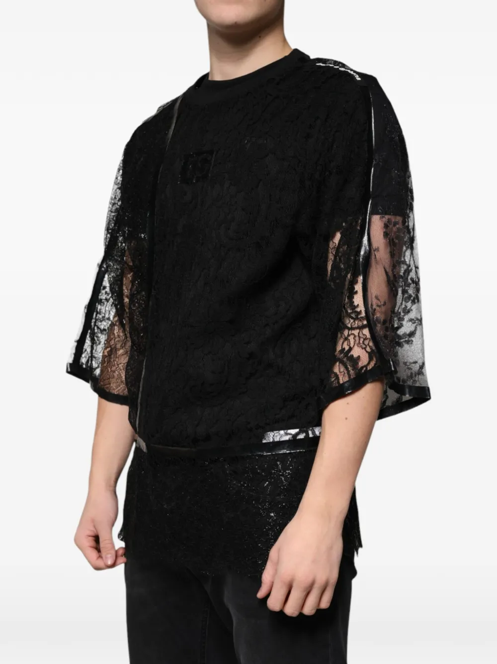 Dolce & Gabbana T-shirt met bloemenkant Zwart