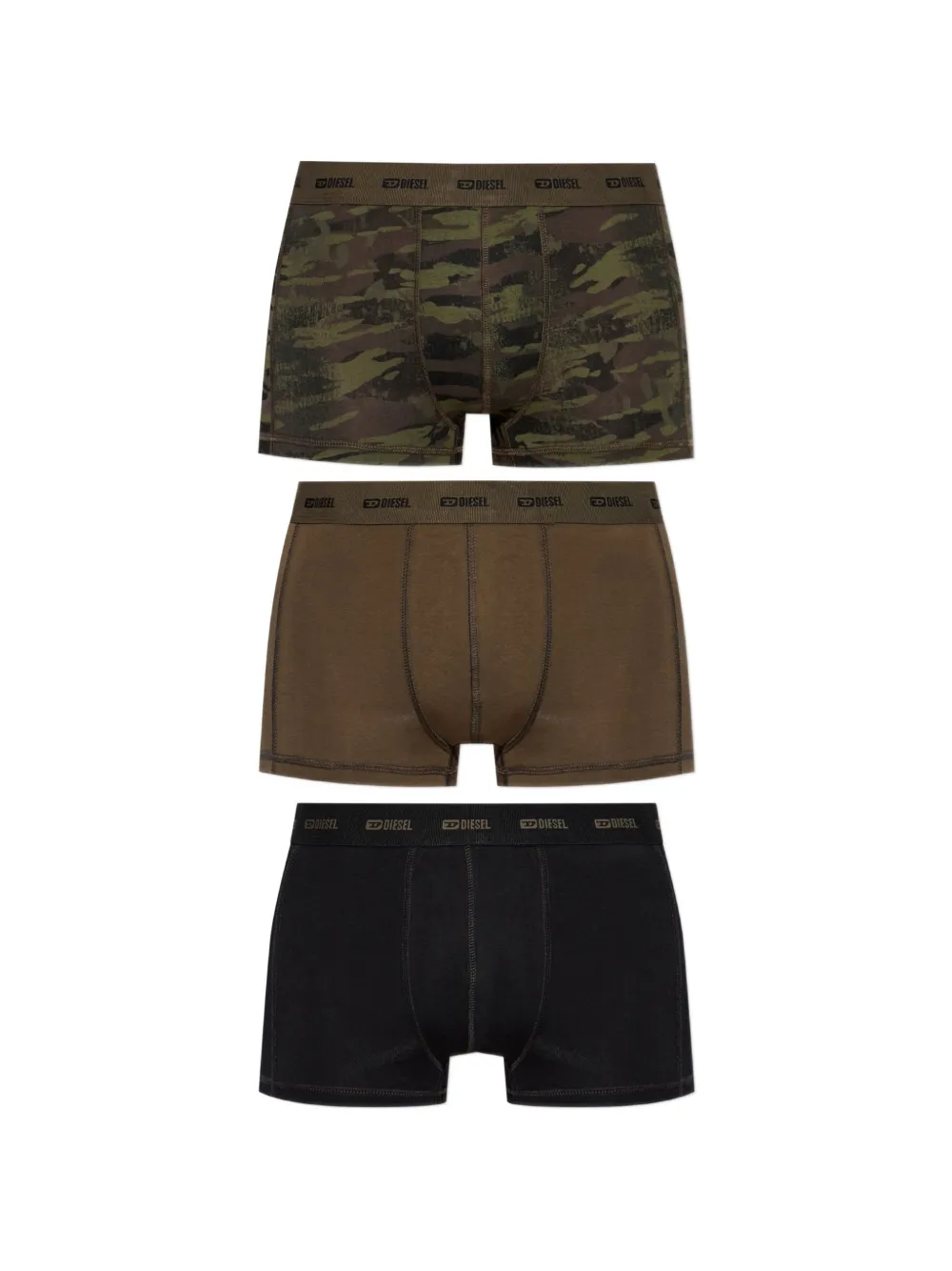 Diesel logo-waistband camouflage-print boxer briefs (set of three) - Verde