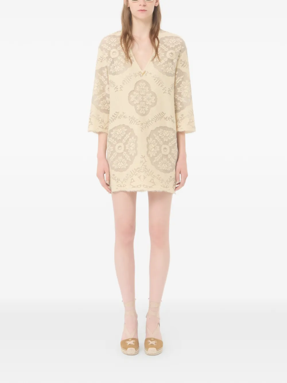 Valentino Garavani Mini-jurk met bloemenstempel deken Beige