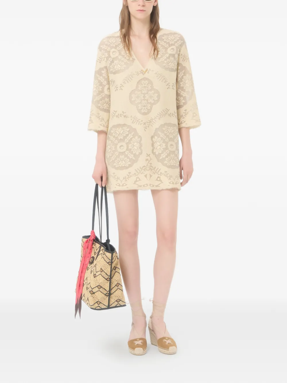 Valentino Garavani Mini-jurk met bloemenstempel deken Beige