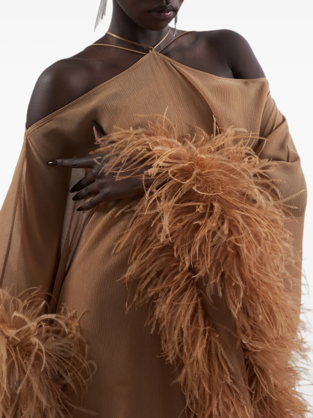 Taller Marmo Sza Spirito maxi-tuniekjurk met veren afwerking Bruin