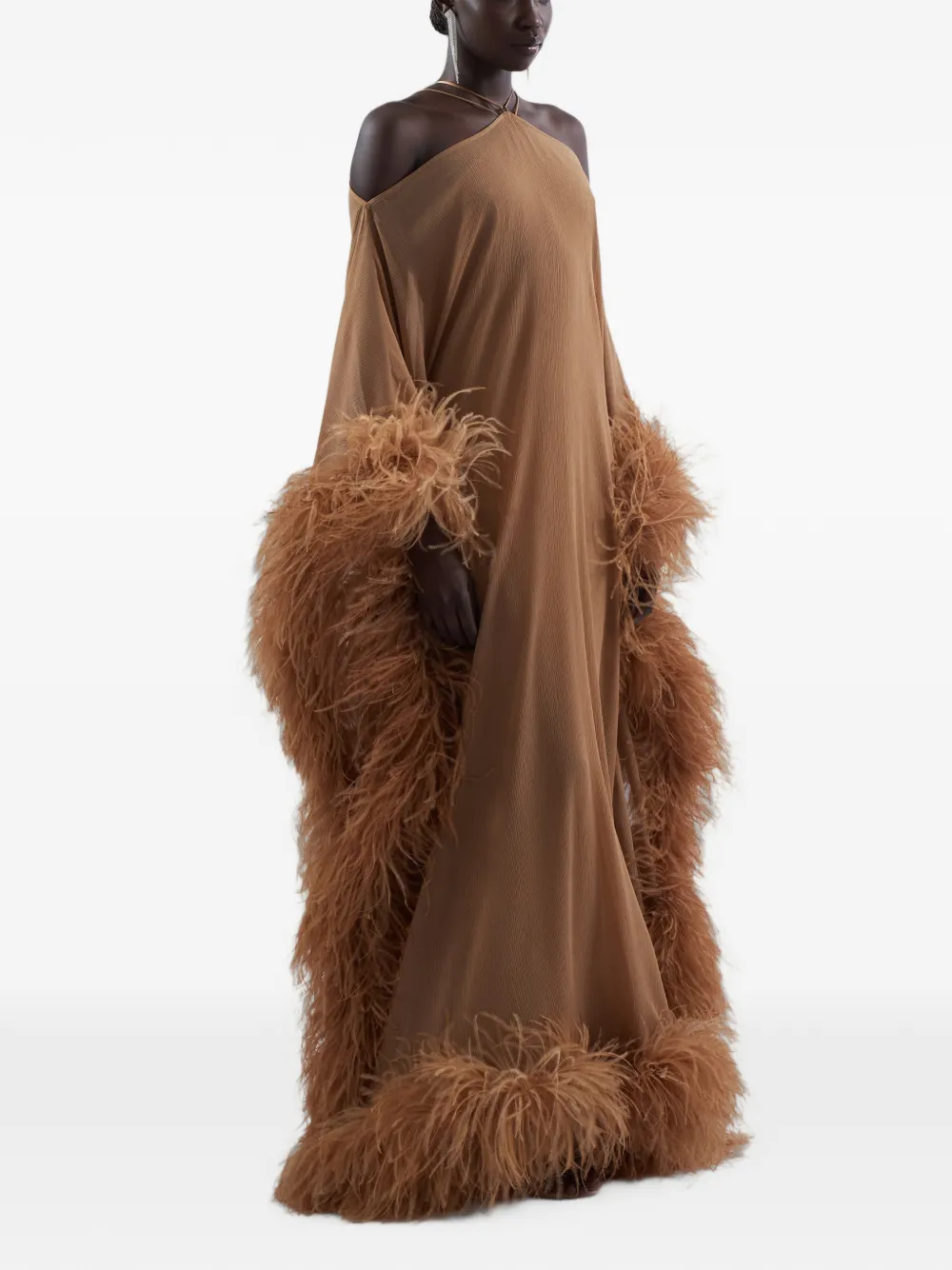 Taller Marmo Sza Spirito maxi-tuniekjurk met veren afwerking Bruin