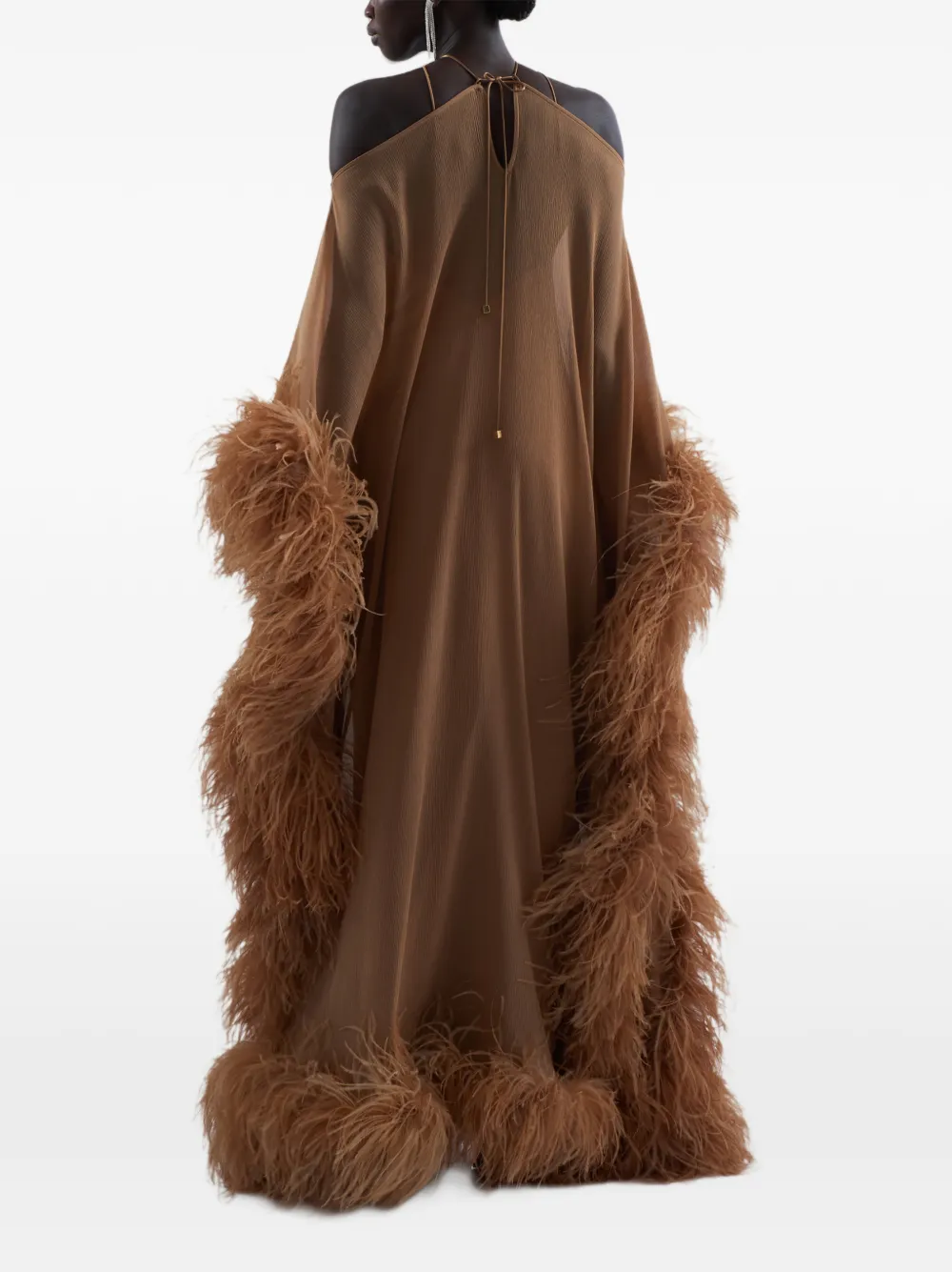 Taller Marmo Sza Spirito maxi-tuniekjurk met veren afwerking Bruin