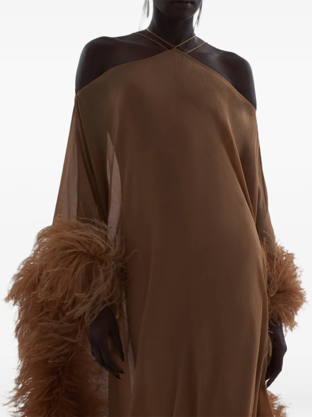 Taller Marmo Sza Spirito maxi-tuniekjurk met veren afwerking Bruin
