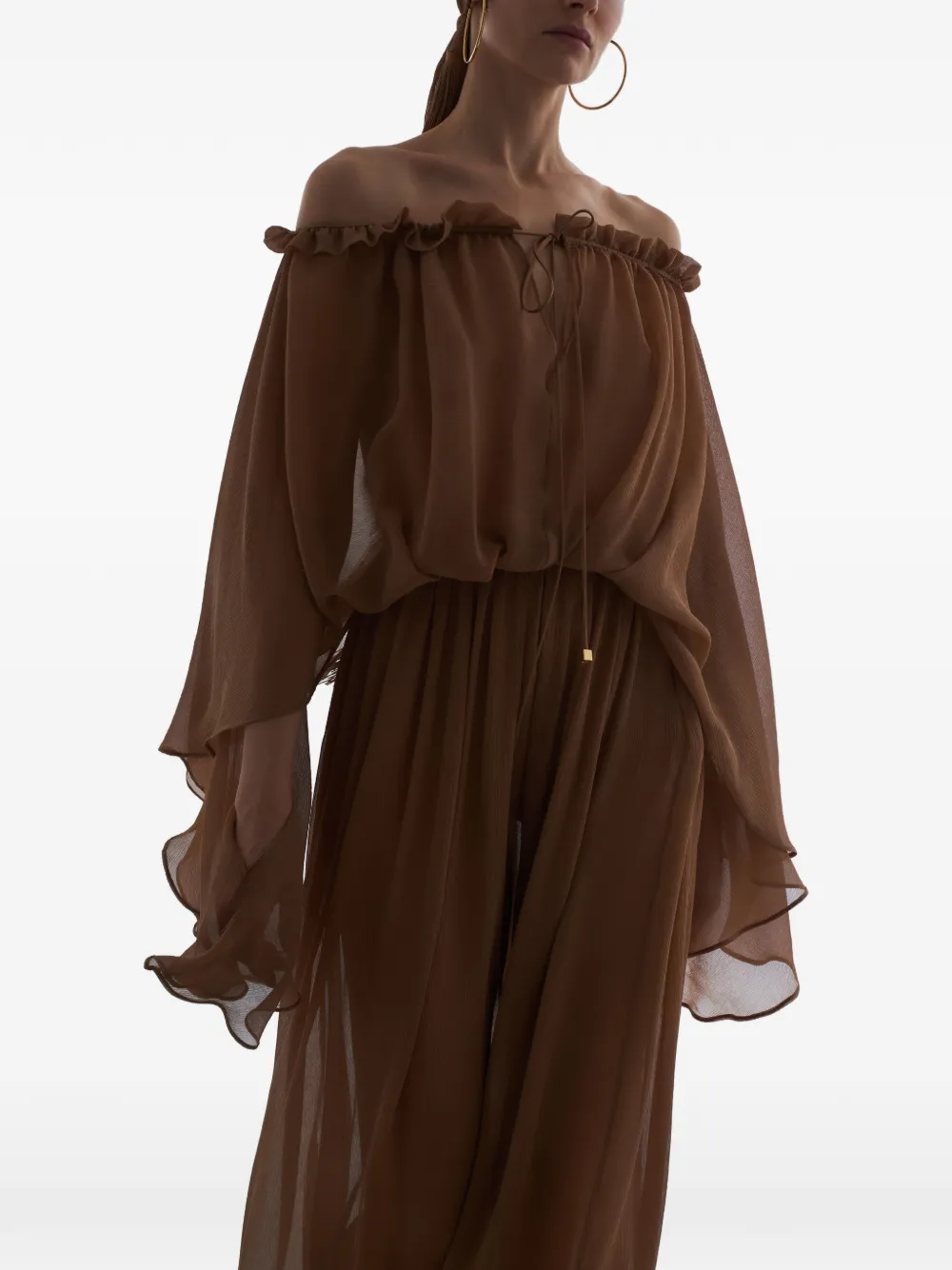 Taller Marmo Ouarzazate off-shoulder zijden maxi-jurk Bruin