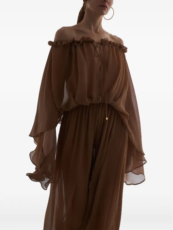 taller marmo brown dress Ouarzazate off-the-shoulder Silk Maxi | Color:As Photo( Red)