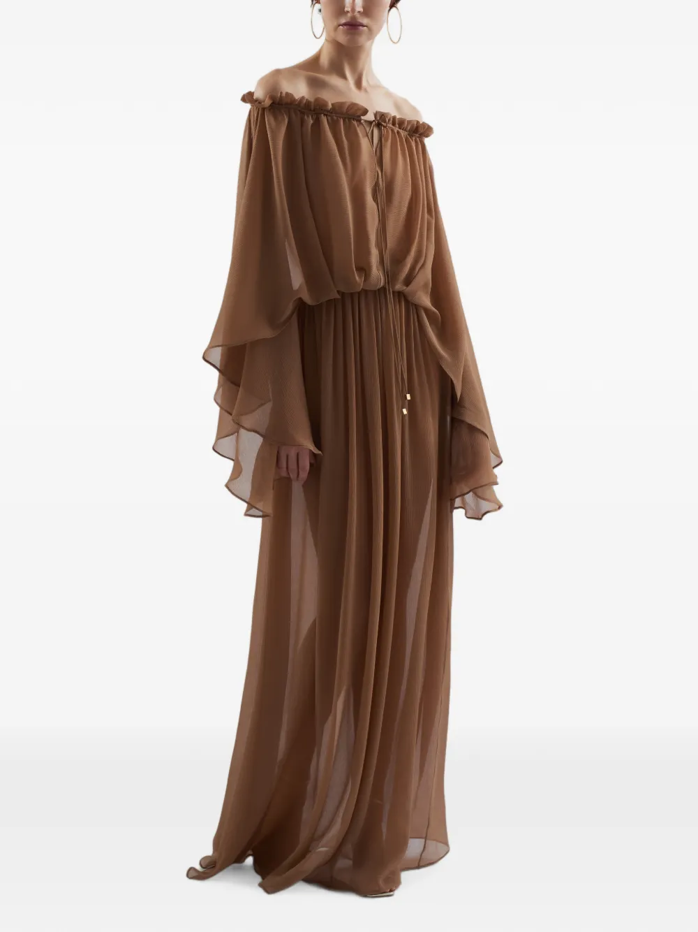 Taller Marmo Ouarzazate off-shoulder zijden maxi-jurk Bruin