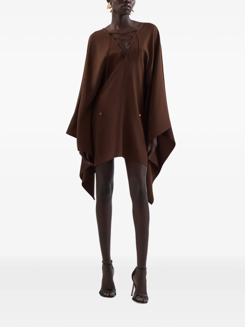 Taller Marmo Sahara lace-up kaftan mini dress - Braun