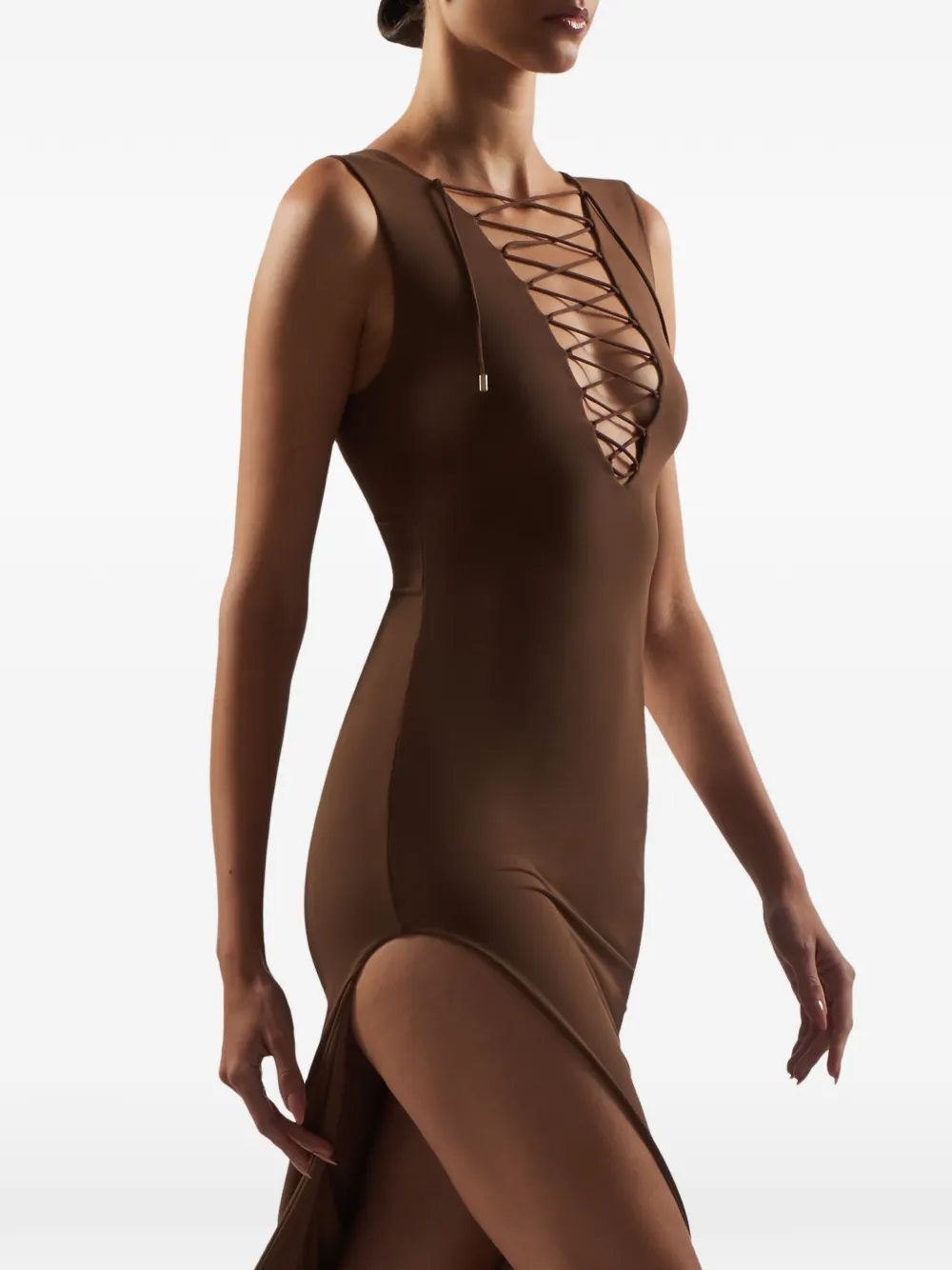 Taller Marmo Sahara midi-jurk met franje Bruin