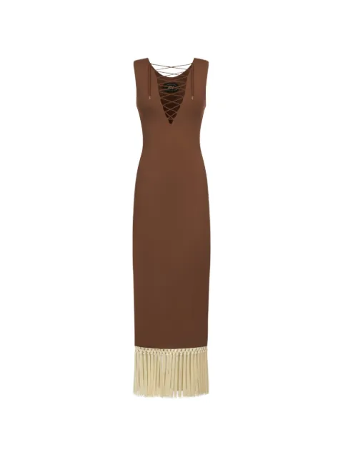 Taller Marmo Sahara lace-up fringe midi dress