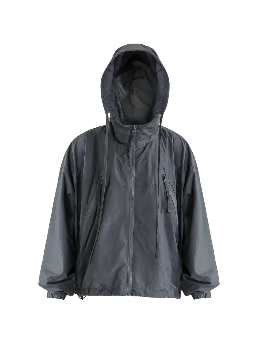 Moustache hooded zip-up windbreaker - Grey