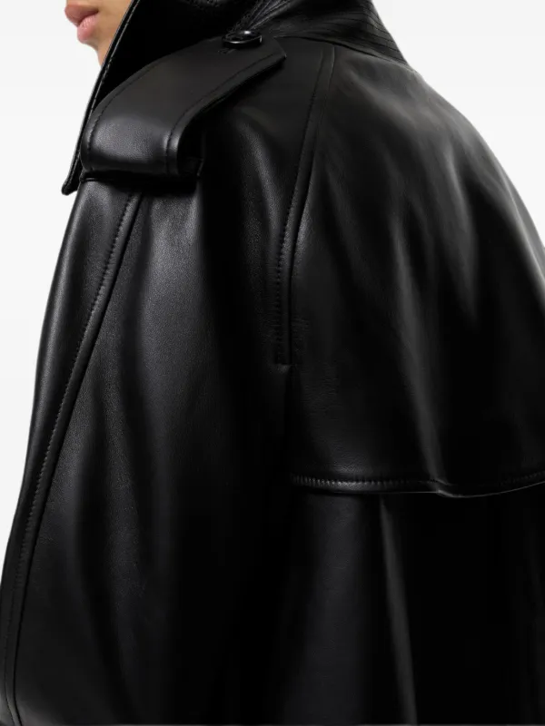 Burberry Cropped Leather Mayfair Trench Jacket | Black | FARFETCH