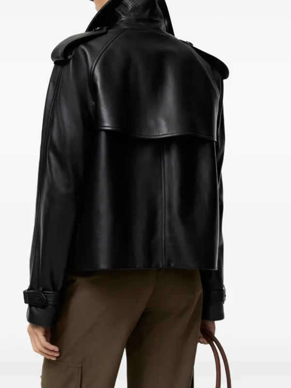Burberry Cropped Leather Mayfair Trench Jacket | Black | FARFETCH